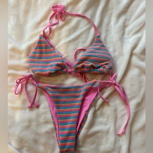 Pink and Striped Bikini Set